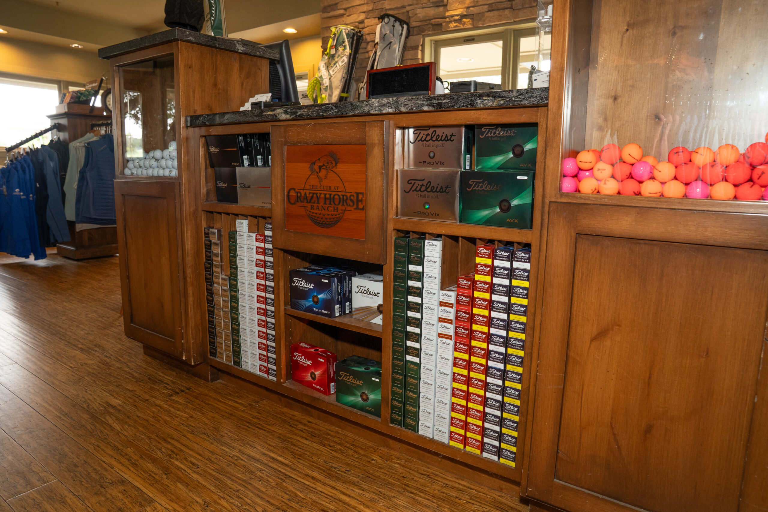 Picture with golf equipment & accessories in The club at crazy horse shop.